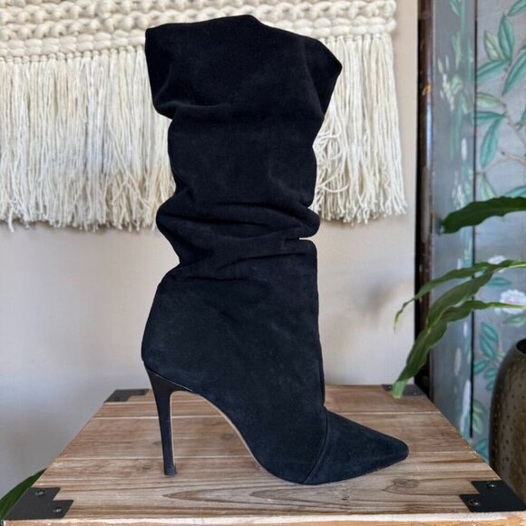 IRO The Stevie Gathered Slouch Black Suede Leather Heeled Boho Boots Size 38 / 7 - Picture 5 of 13